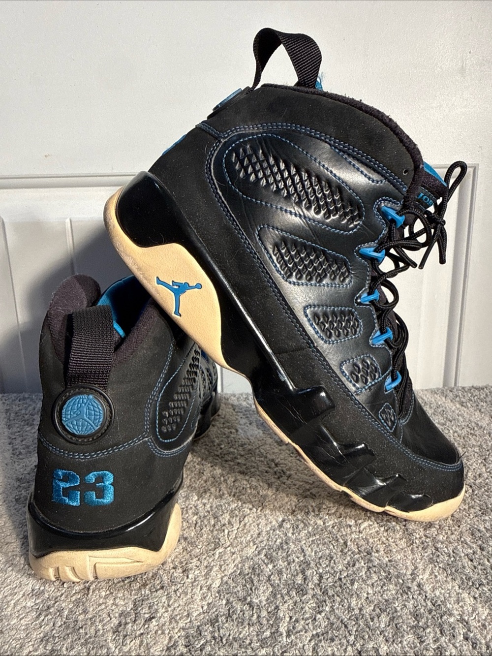 Air Jordan 9 Retro Black White Blue Basketball Shoes Men's Size 10